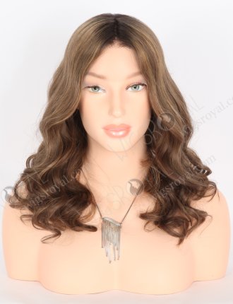 Premium Brown Highlight Color Beach Wave Human Hair Lace Front Wig RLF-08019