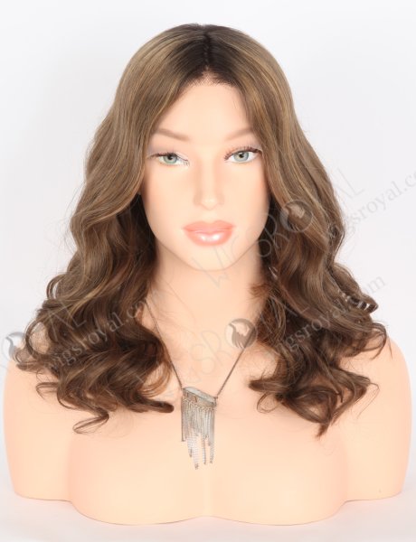 Premium Brown Highlight Color Beach Wave Human Hair Lace Front Wig RLF-08019