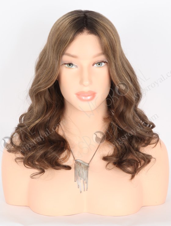 Premium Brown Highlight Color Beach Wave Human Hair Lace Front Wig RLF-08019
