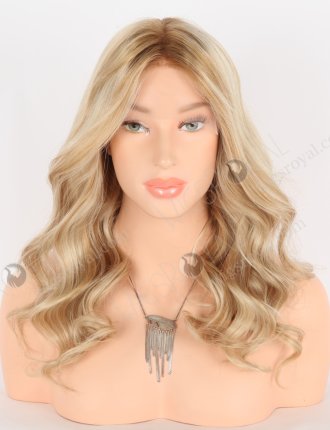 Pre Plucked Glueless Lace Front Wigs for Beginners 16 Inch Blonde with Brown Highlights Wavy Hair RLF-08021