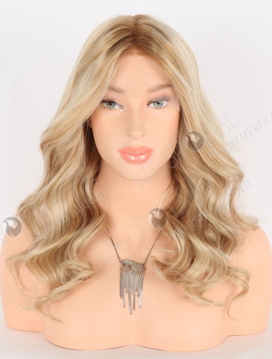 Pre Plucked Glueless Lace Front Wigs for Beginners 16 Inch Blonde with Brown Highlights Wavy Hair RLF-08021