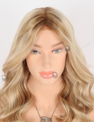 Pre Plucked Glueless Lace Front Wigs for Beginners 16 Inch Blonde with Brown Highlights Wavy Hair RLF-08021