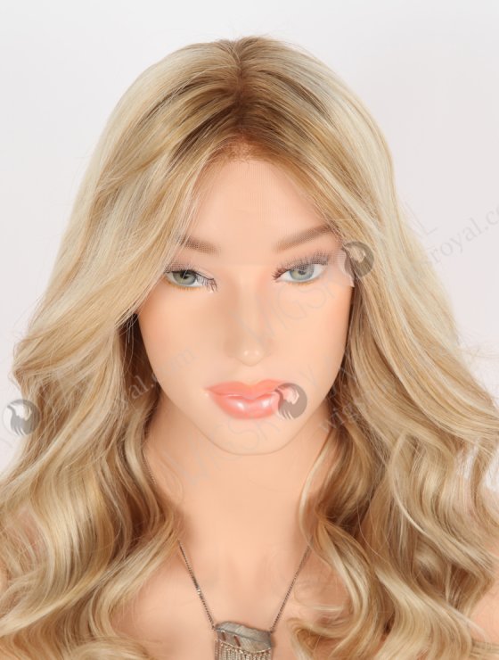 Pre Plucked Glueless Lace Front Wigs for Beginners 16 Inch Blonde with Brown Highlights Wavy Hair RLF-08021-31371