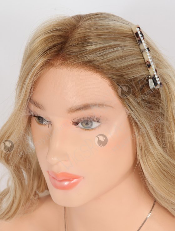 Pre Plucked Glueless Lace Front Wigs for Beginners 16 Inch Blonde with Brown Highlights Wavy Hair RLF-08021-31372