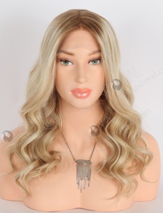 Glamorous Light Blonde Lace Front Wig with Brown Roots | 18 Inch Virgin European Hair Wavy Lace Front Wigs |  RLF-08005