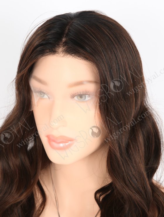 Pretty Wavy Lace Front Wigs 20 Inch Human Hair Brown with Black Lowlights RLF-08037-31422