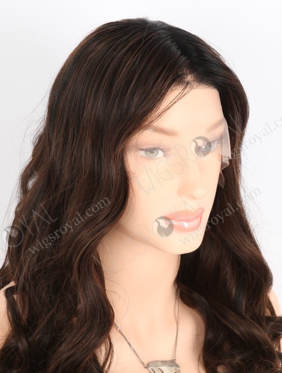 Pretty Wavy Lace Front Wigs 20 Inch Human Hair Brown with Black Lowlights RLF-08037-31423