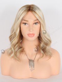 Blonde with Brown Highlights Wig Shoulder Length Luxury Double Drawn Wavy Human Hair GRD-08002