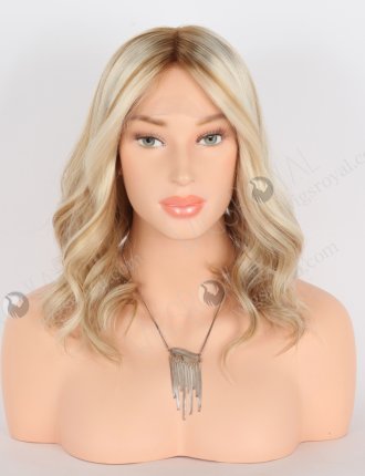 Blonde with Brown Highlights Wig Shoulder Length Luxury Double Drawn Wavy Human Hair GRD-08002