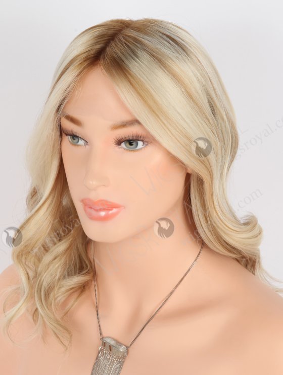 Blonde with Brown Highlights Wig Shoulder Length Luxury Double Drawn Wavy Human Hair GRD-08002-31487