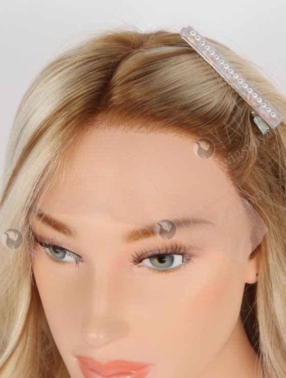 Blonde with Brown Highlights Wig Shoulder Length Luxury Double Drawn Wavy Human Hair GRD-08002-31489