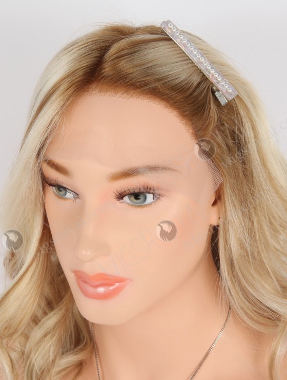 Blonde with Brown Highlights Wig Shoulder Length Luxury Double Drawn Wavy Human Hair GRD-08002-31488