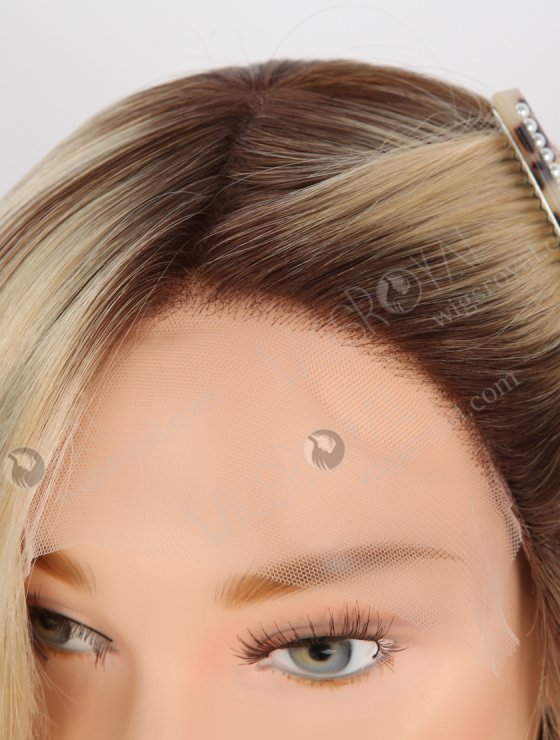 Luxury Wavy Human Hair Wigs for Ladies 14 Inch All One Length Blonde and Brown Highligths European Hair GRD-08006-31500