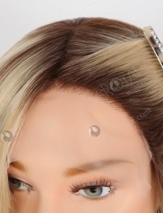 Luxury Wavy Human Hair Wigs for Ladies 14 Inch All One Length Blonde and Brown Highligths European Hair GRD-08006