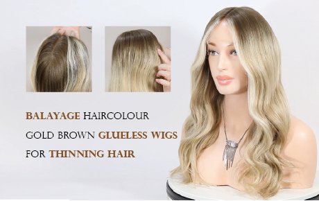 Balayage Haircolour Gold Brown Glueless Wigs For Thinning Hair