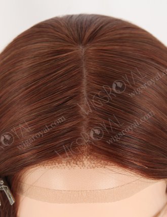 Natural Looking 16 Inch Brown Color 4/33# Human Hair Silk Top Medical Wigs for Cancer Patients No Glue Needed GRP-08118