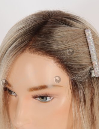 Side Part Short Bob Wigs | 8 Inch Blonde with Dark Roots Bob Cut Wigs | GLM-08014