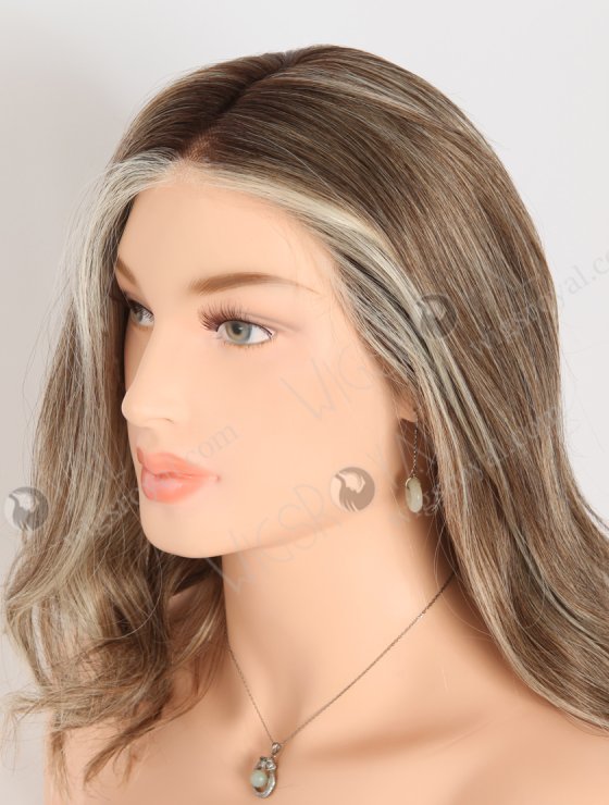 Fashion Mixed White Color With Brown Root Slight Wave Mono Top Glueless Wigs GLM-08004-31734
