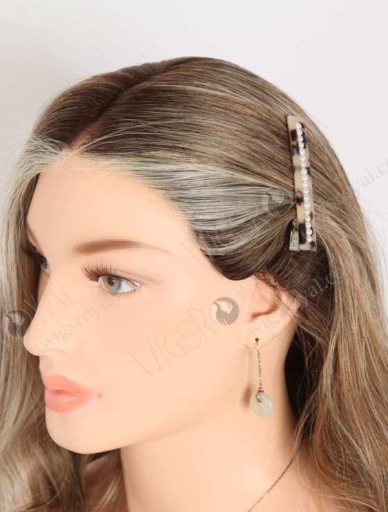 Fashion Mixed White Color With Brown Root Slight Wave Mono Top Glueless Wigs GLM-08004-31737