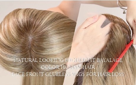 Natural Looking Highlight Bayalage Color Human Hair Lace Front Glueless Wigs for Hair Loss