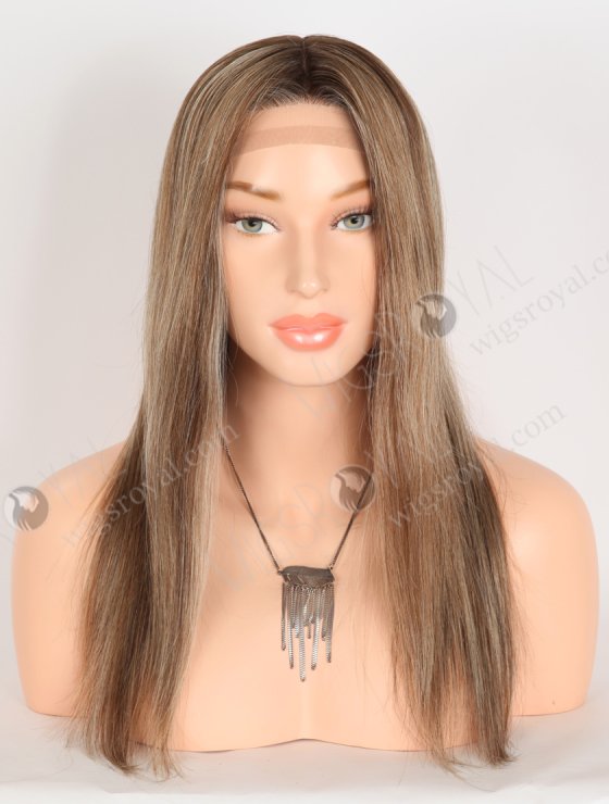 In Stock European Virgin Hair 16" Base #4/10/60, Roots 3# Color Straight Silk Top Gripper Wig GRP-08134-31874