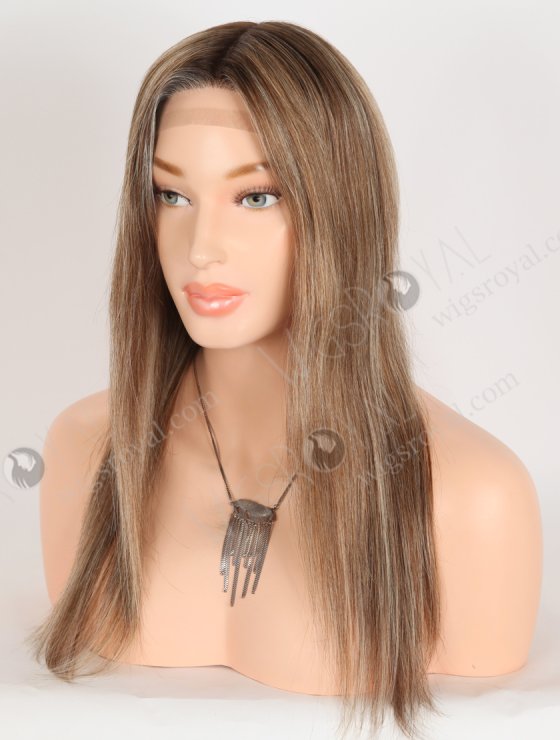 In Stock European Virgin Hair 16" Base #4/10/60, Roots 3# Color Straight Silk Top Gripper Wig GRP-08134-31877