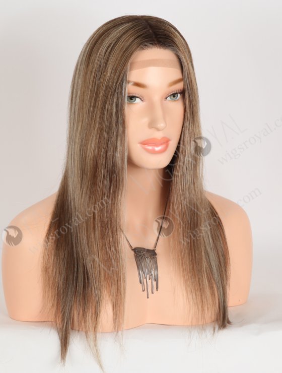 In Stock European Virgin Hair 16" Base #4/10/60, Roots 3# Color Straight Silk Top Gripper Wig GRP-08134-31876