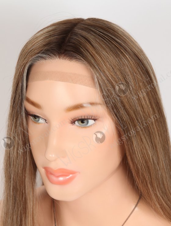 In Stock European Virgin Hair 16" Base #4/10/60, Roots 3# Color Straight Silk Top Gripper Wig GRP-08134-31880