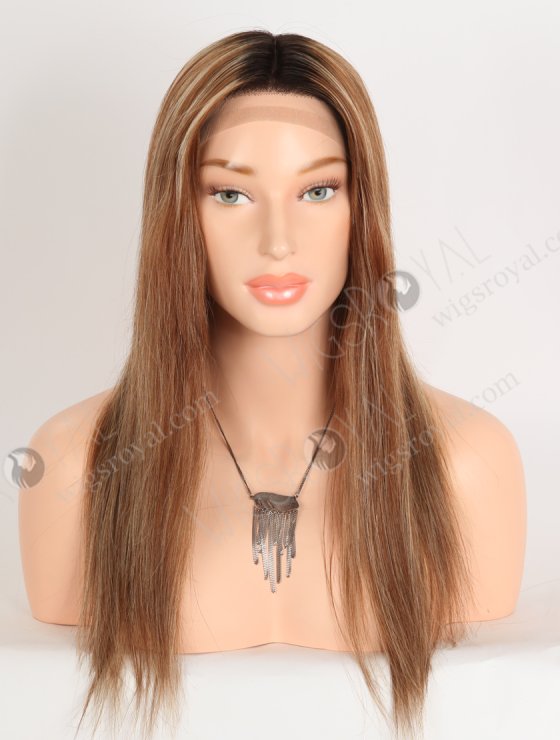 In Stock European Virgin Hair 16" 6# with 27# Highlights, Roots Natural Color Straight Silk Top Gripper Wig GRP-08135