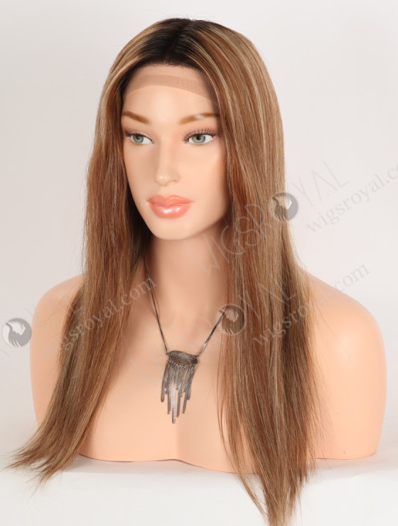 In Stock European Virgin Hair 16" 6# with 27# Highlights, Roots Natural Color Straight Silk Top Gripper Wig GRP-08135-31896
