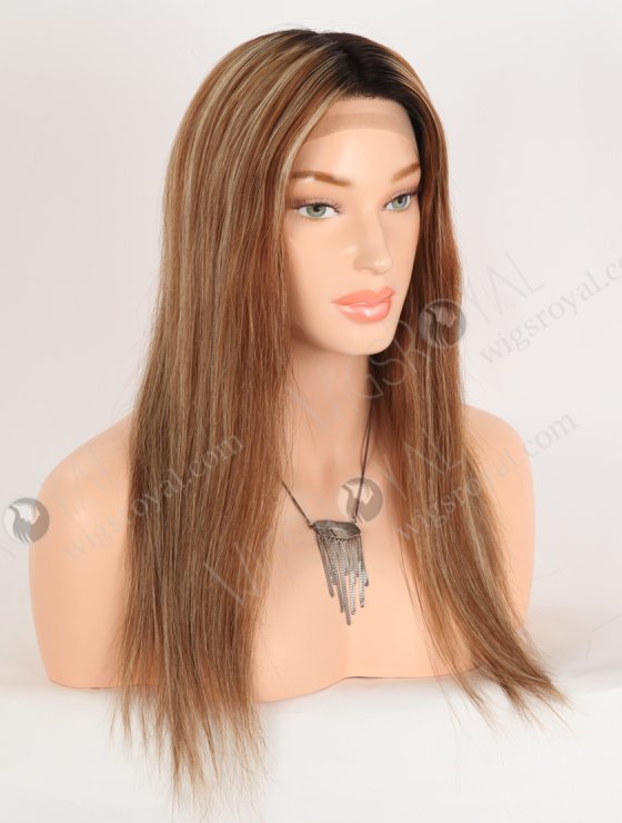 In Stock European Virgin Hair 16" 6# with 27# Highlights, Roots Natural Color Straight Silk Top Gripper Wig GRP-08135-31895