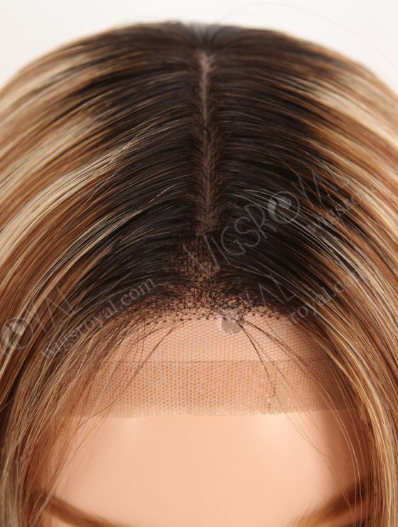 In Stock European Virgin Hair 16" 6# with 27# Highlights, Roots Natural Color Straight Silk Top Gripper Wig GRP-08135-31899