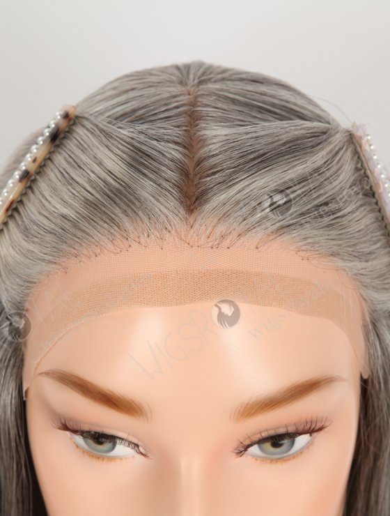 In Stock European Virgin Hair 16" Gray Color Straight Silk Top Gripper Wig GRP-08138-31916