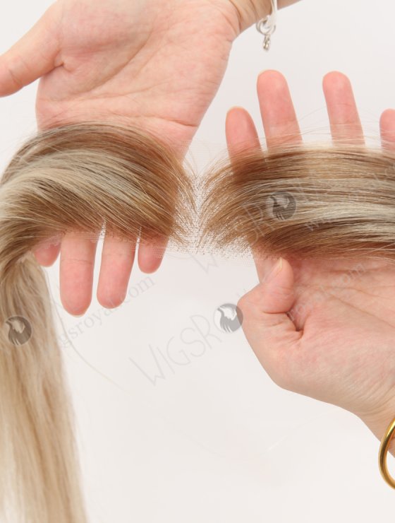 In Stock European Virgin Hair 12" Straight T9/60# With 9# Highlights Color Hairline Topper SHT-003-32363