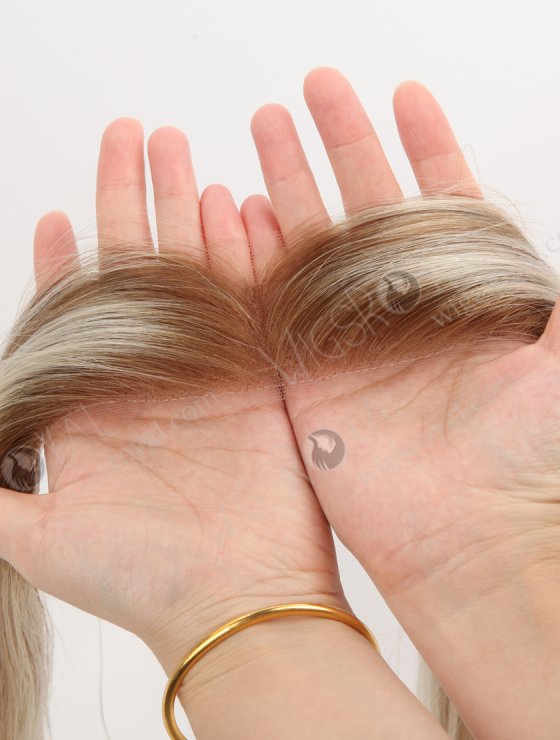 In Stock European Virgin Hair 12" Straight T9/60# With 9# Highlights Color Hairline Topper SHT-003-32362