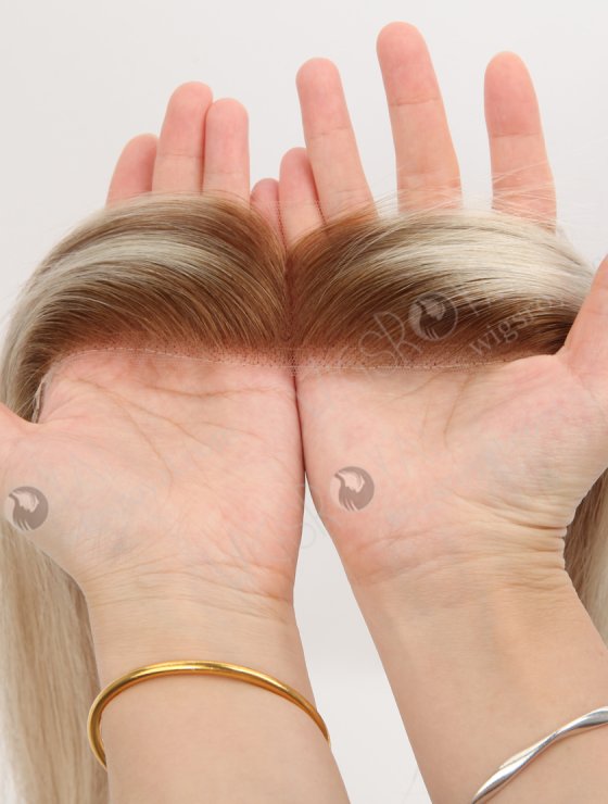 In Stock European Virgin Hair 16" Straight T9/60# With 9# Highlights Color Hairline Topper SHT-004-32376