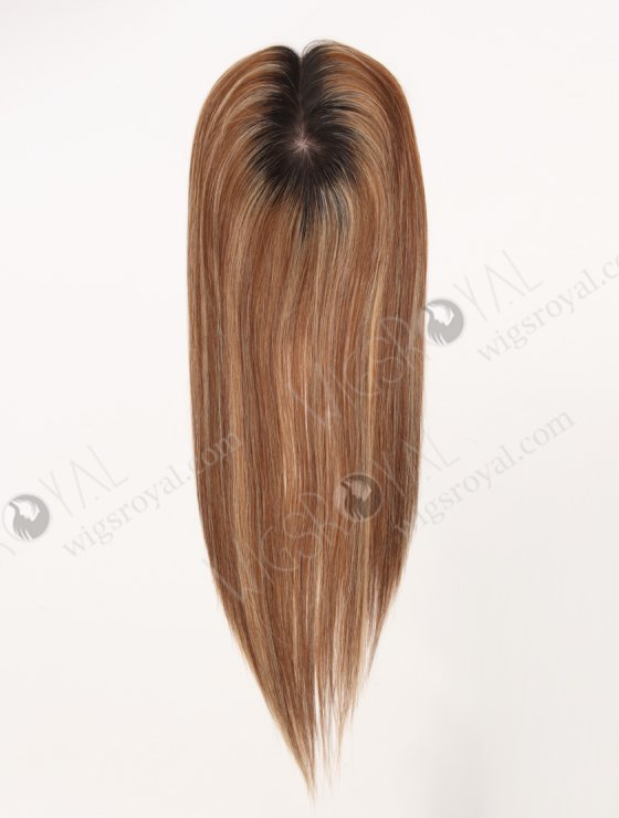 In Stock European Virgin Hair 16" All One Length Straight 6#/27# Highlights, Roots Natural Color Hair Topper Topper-189-32538