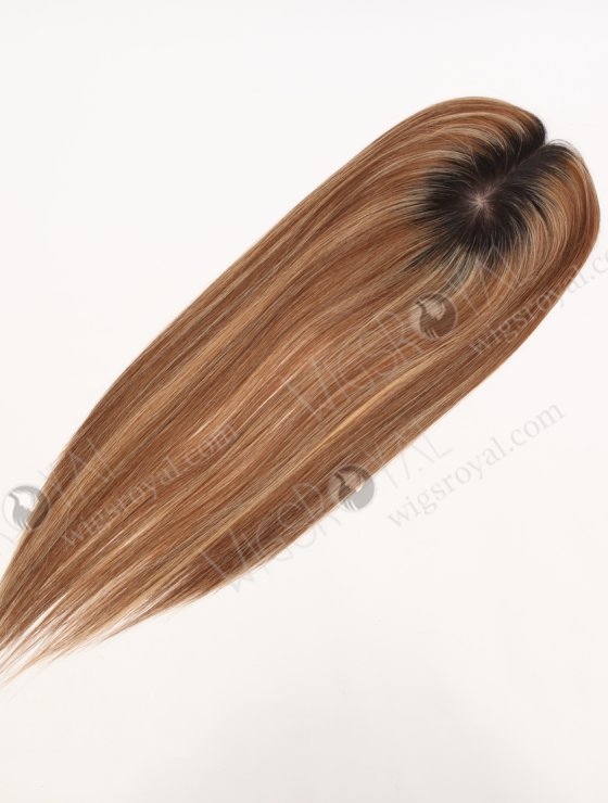 In Stock European Virgin Hair 16" All One Length Straight 6#/27# Highlights, Roots Natural Color Hair Topper Topper-189-32539