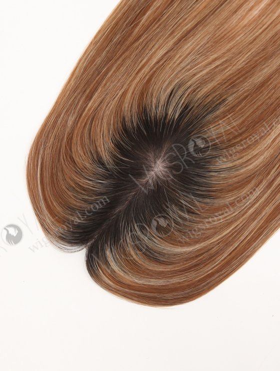 In Stock European Virgin Hair 16" All One Length Straight 6#/27# Highlights, Roots Natural Color Hair Topper Topper-189-32541