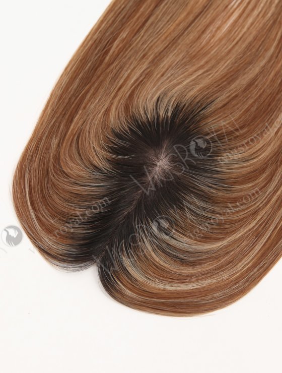 In Stock European Virgin Hair 16" All One Length Straight 6#/27# Highlights, Roots Natural Color Hair Topper Topper-189-32540