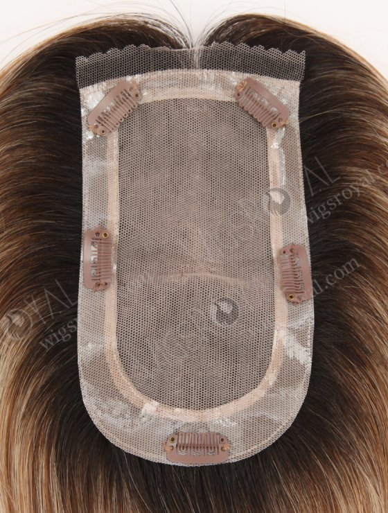 In Stock European Virgin Hair 16" All One Length Straight 6#/27# Highlights, Roots Natural Color Hair Topper Topper-189-32545