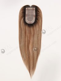 In Stock European Virgin Hair 16" All One Length Straight 6#/27# Highlights, Roots Natural Color Hair Topper Topper-189