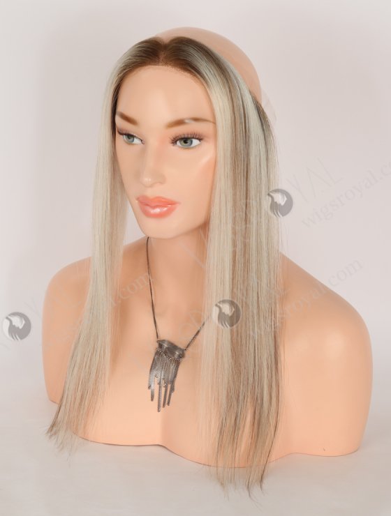 In Stock European Virgin Hair 16" Straight T9/60# With 9# Highlights Color Hairline Topper SHT-004-32655