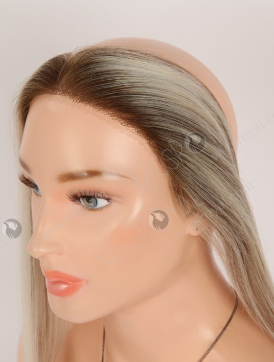 In Stock European Virgin Hair 16" Straight T9/60# With 9# Highlights Color Hairline Topper SHT-004-32658