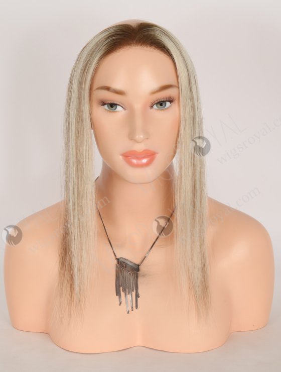 In Stock European Virgin Hair 12" Straight T9/60# With 9# Highlights Color Hairline Topper SHT-003