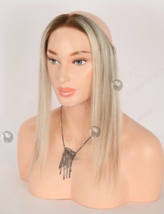 In Stock European Virgin Hair 12" Straight T9/60# With 9# Highlights Color Hairline Topper SHT-003