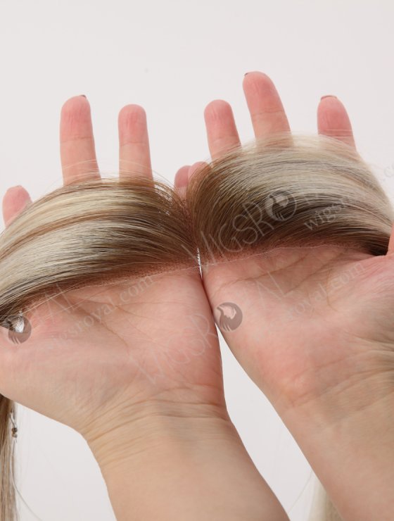 In Stock European Virgin Hair 12" Straight T9/60# With 9# Highlights Color Hairline Topper SHT-003-32641