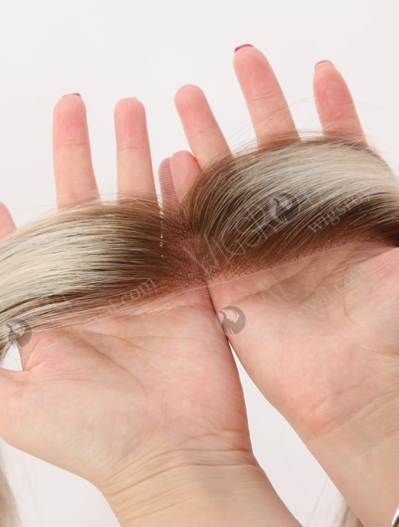 In Stock European Virgin Hair 16" Straight T9/60# With 9# Highlights Color Hairline Topper SHT-004-32660