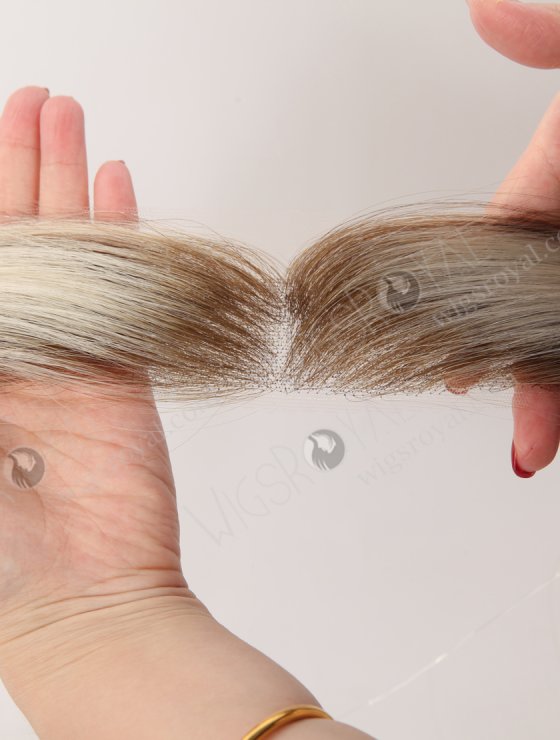 In Stock European Virgin Hair 16" Straight T9/60# With 9# Highlights Color Hairline Topper SHT-004-32662