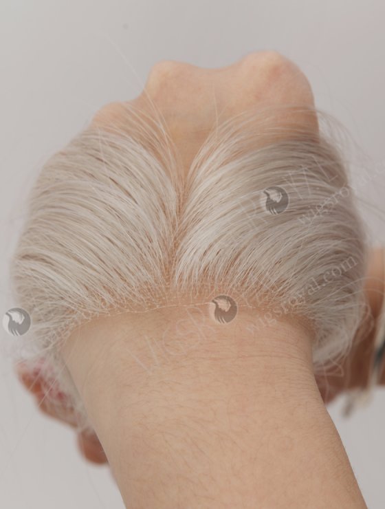 In Stock European Virgin Hair 12" Straight Platinum Gray Color Hairline Topper SHT-022-32927